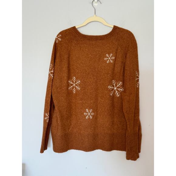 Loft Womens Snowflake Sweater Size Medium Orange Winter Cozy Crew Neck Preppy - Picture 7 of 7